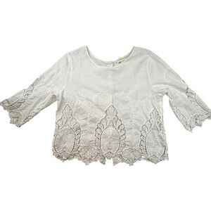 Cynthia Rowley White Lace Cropped Boho Crop Top Blouse Sz XL coquette flirty